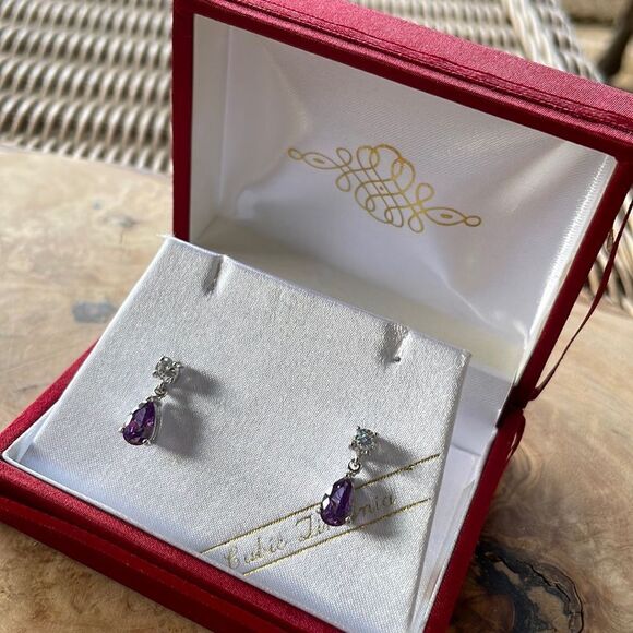 NIB Cubic Zirconia & Amethyst Earrings - Picture 1 of 5